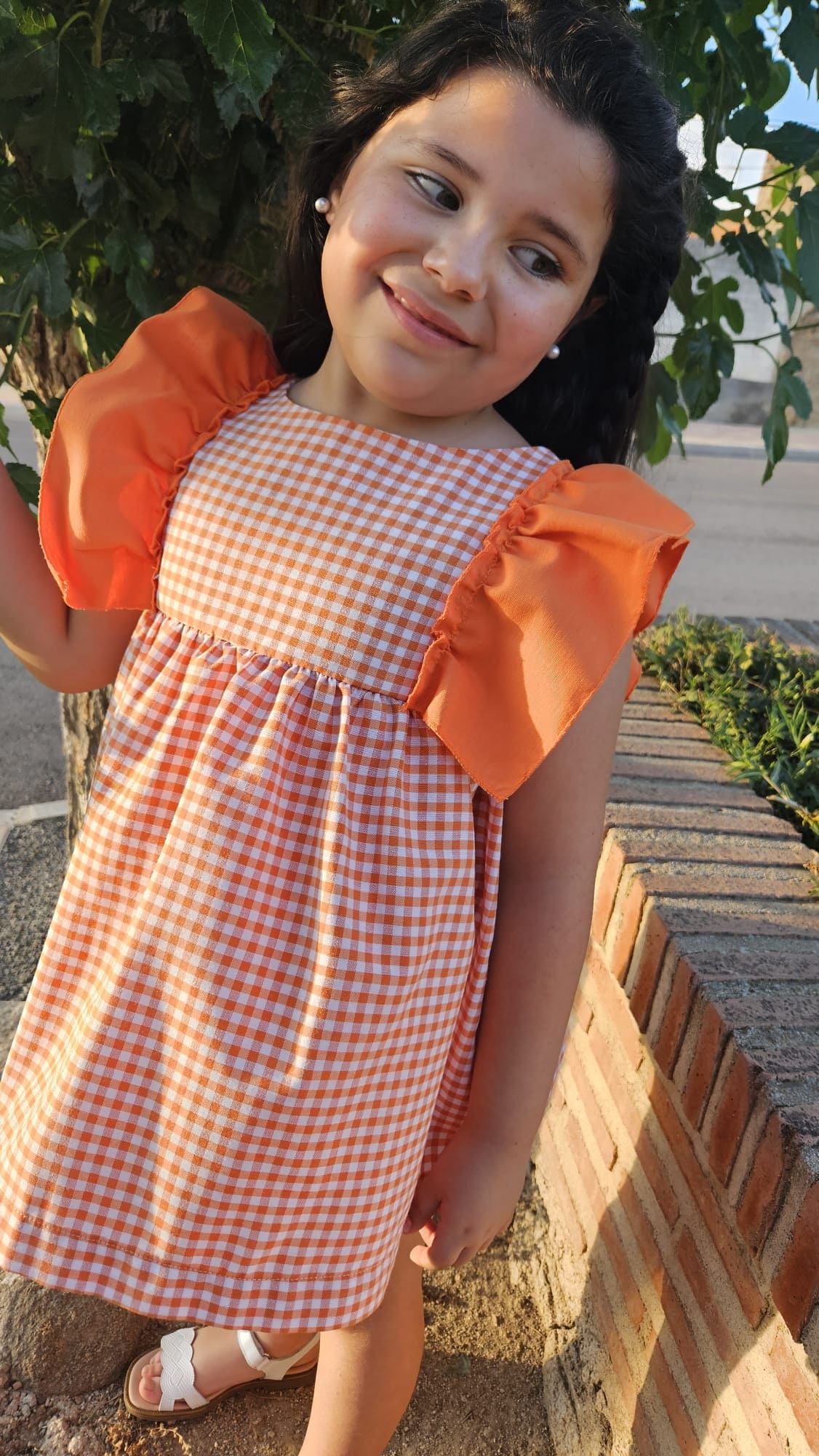 VESTIDO CUADRO VICHY NARANJA