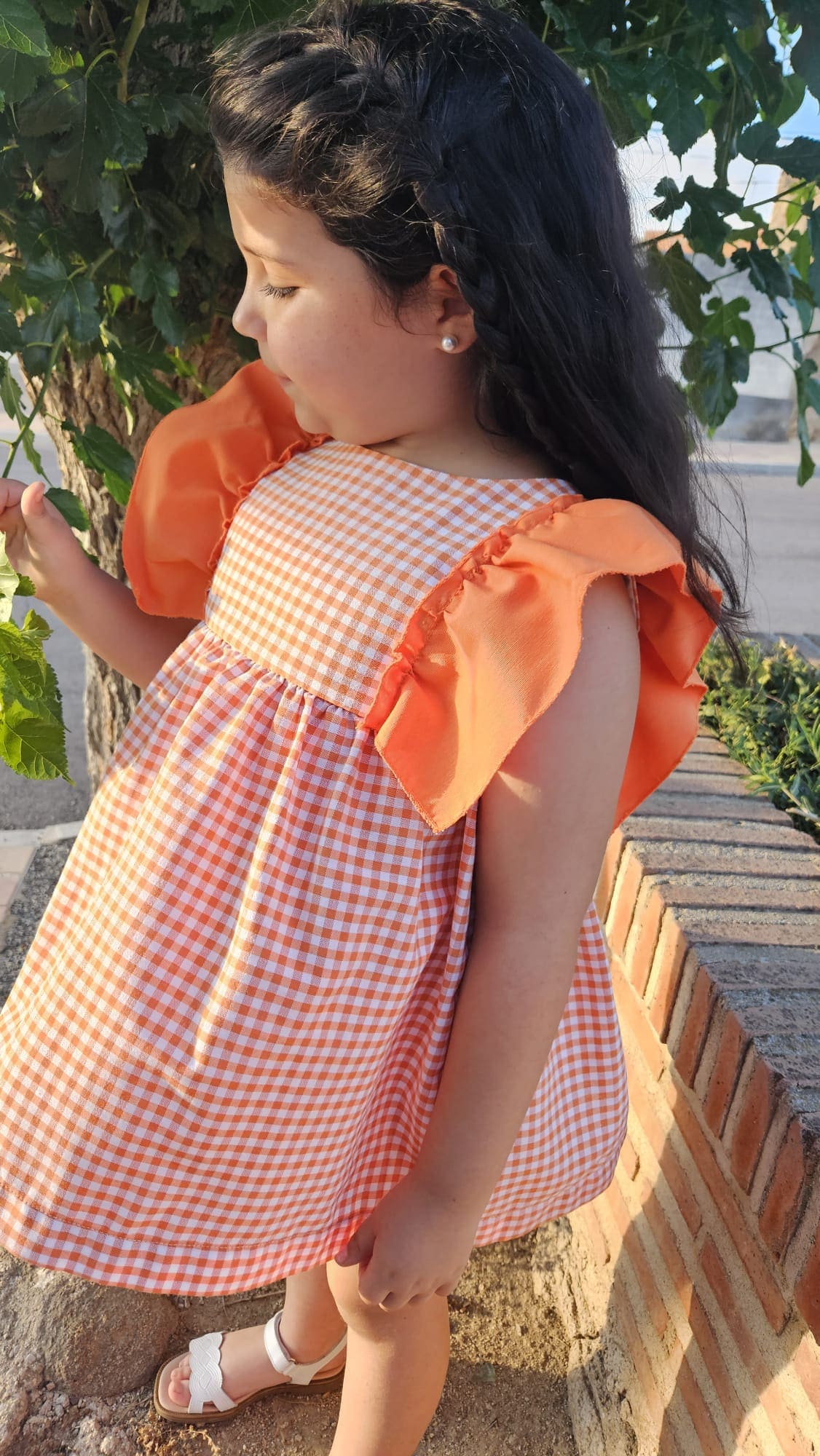 VESTIDO CUADRO VICHY NARANJA