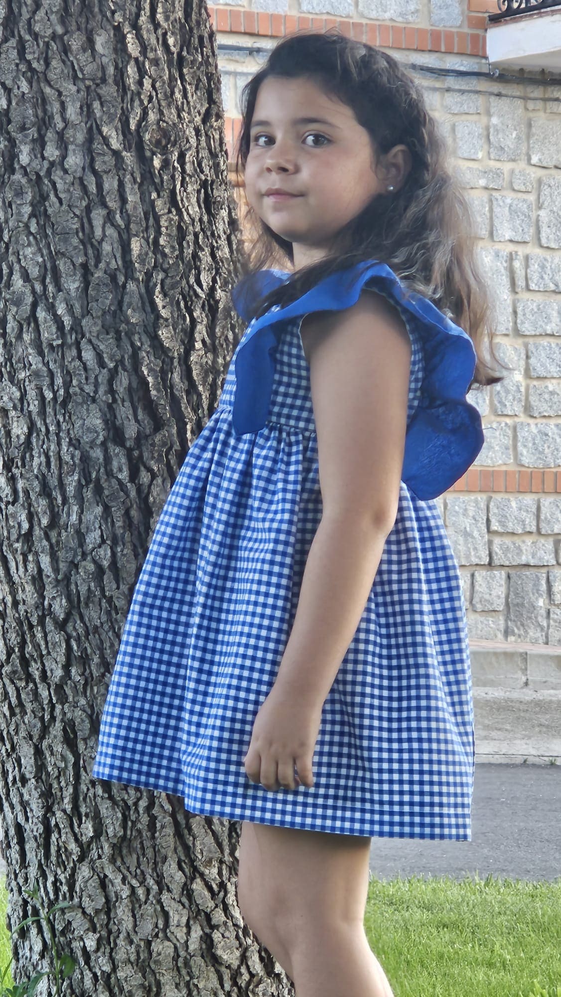 VESTIDO NIÑA CUADRO VICHY AZUL