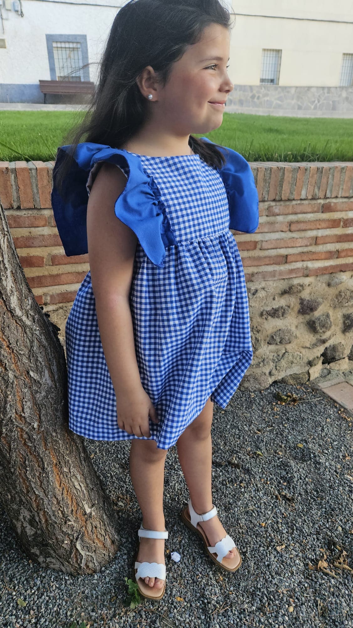 VESTIDO NIÑA CUADRO VICHY AZUL