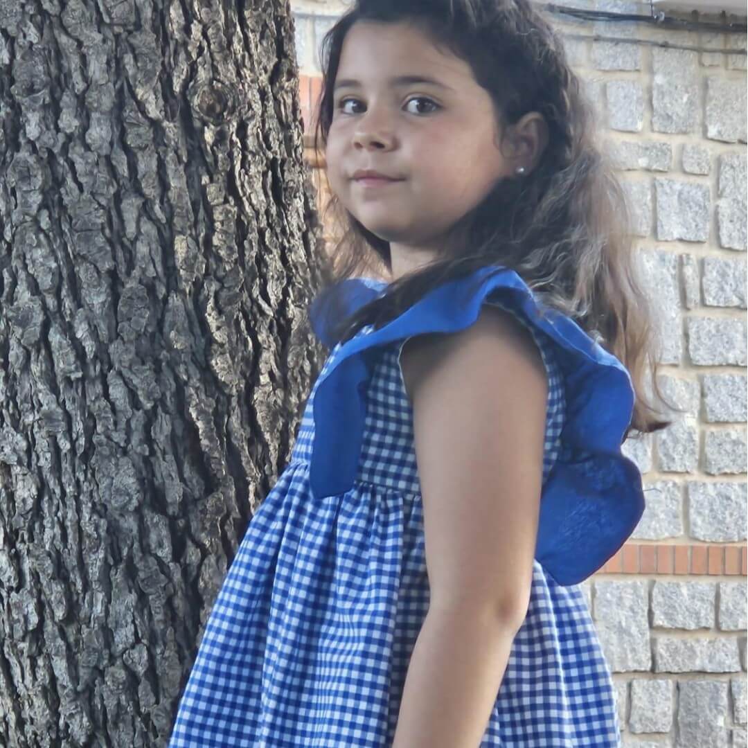 VESTIDO NIÑA CUADRO VICHY AZUL